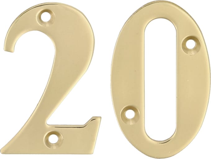 AMIG Huisnummer 20 - massief messing - 5cm - incl. bijpassende schroeven - gepolijst - goudkleur