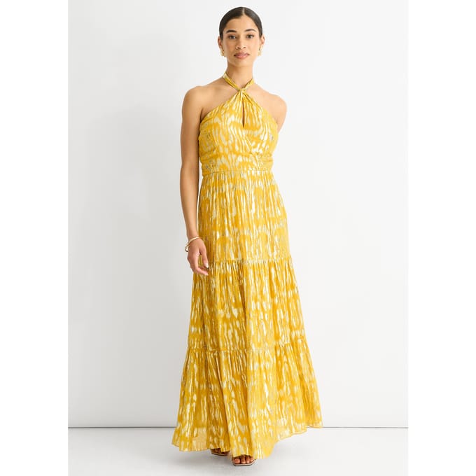 Animal Jacquard Halter Hals Maxi jurk