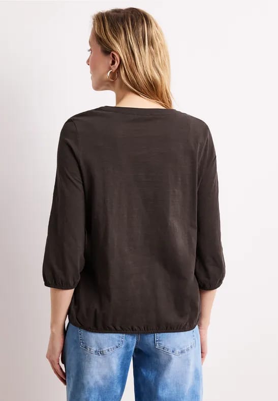 Shirt met 3/4-mouwen, split neck en knopen