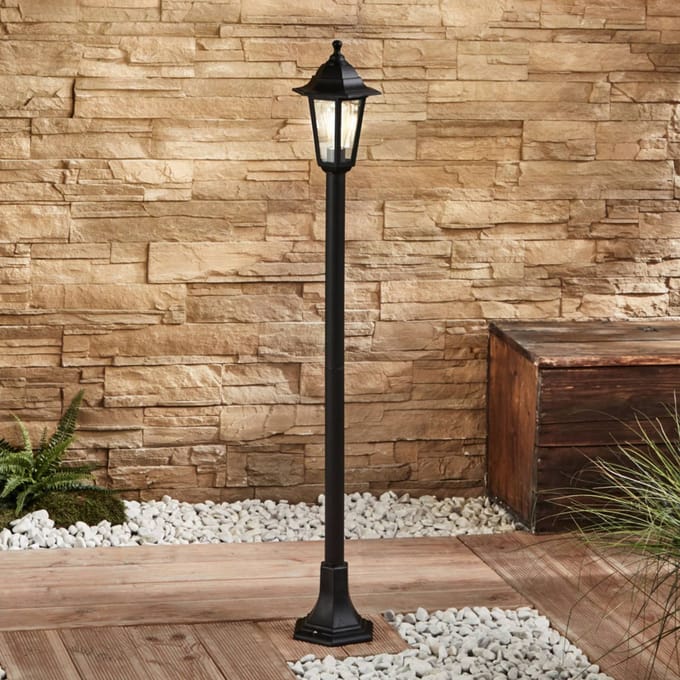 Lindby - Tuinpad verlichting - 1licht - polycarbonaat, glas - H: 122 cm - E27 - zwart (RAL 9005)