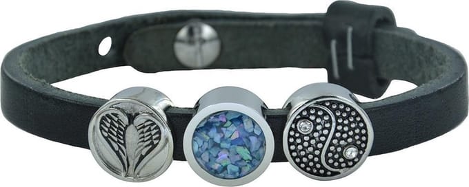 Quiges Leder Armband met 3 Aanschuif Knopen - Dames - RVS - 24cm