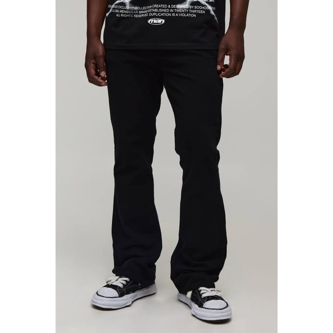 Tall Slim Flare Broek Met Half & Half Tailleband In Gewassen Twill | Black | Size Medium