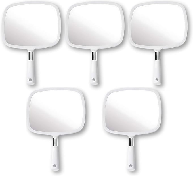 Grote handspiegel met handvat - wit - 5-pack - 33 cm x 23 cm