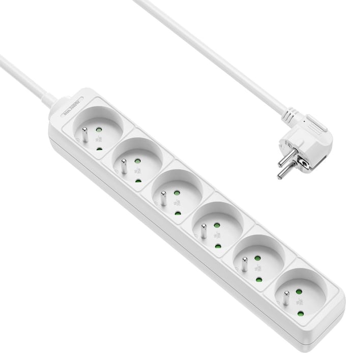 Allteq - Stekkerdoos met penaarde - 6-voudig - 3 meter - Wit