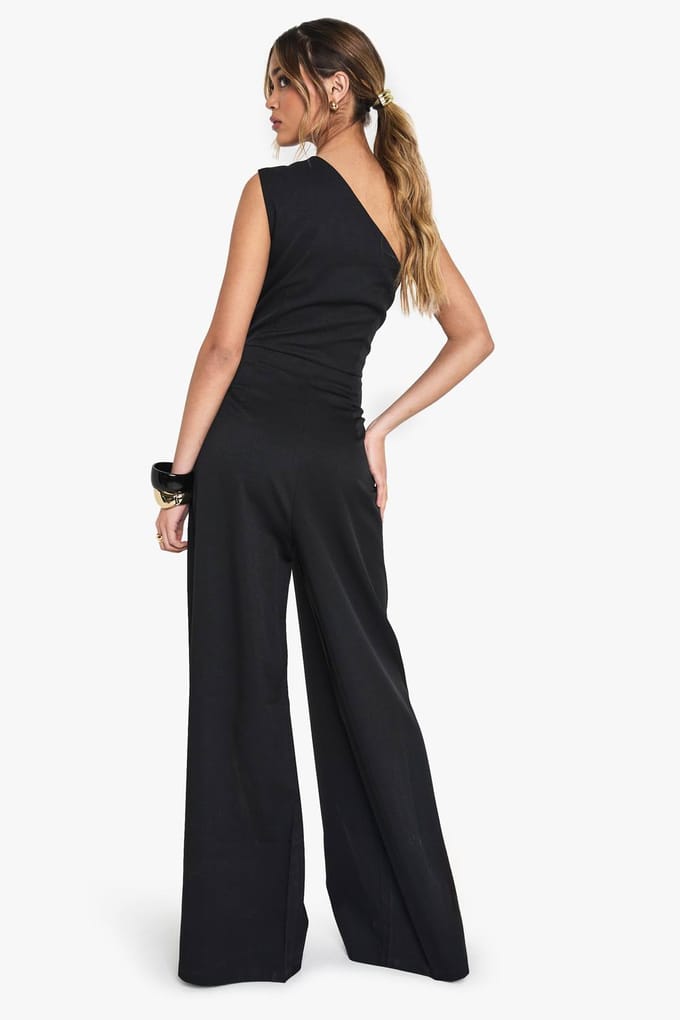 boohoo Dames Tailored One Shoulder Wide Leg Jumpsuit | Zwart | Maat: 42