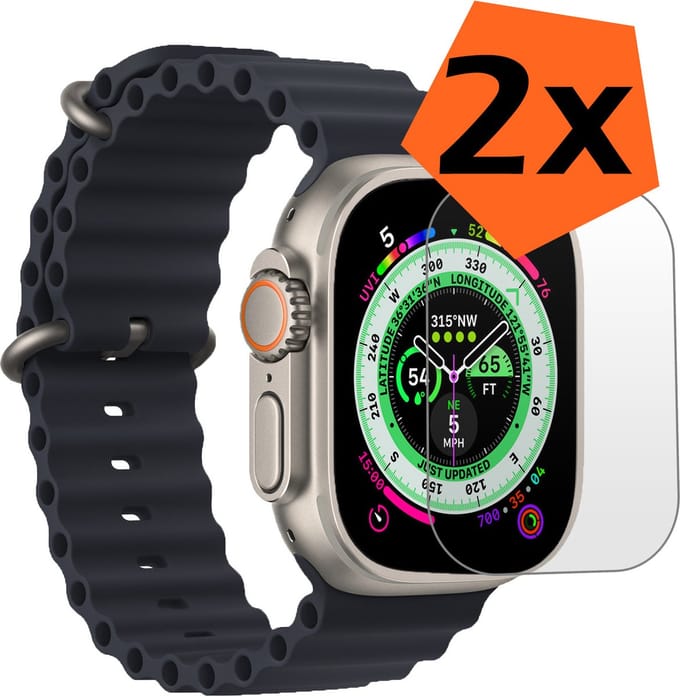 Screenprotector Geschikt voor Apple Watch Ultra Screenprotector Bescherm Glas - Screen Protector Geschikt voor Apple Watch Ultra (49 mm) Screenprotector Tempered Glass - 2 PACK