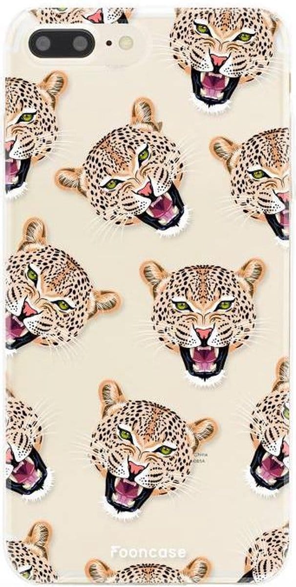 Fooncase Hoesje Geschikt voor iPhone 8 Plus - Shockproof Case - Back Cover / Soft Case - Cheeky Leopard / Luipaard hoofden