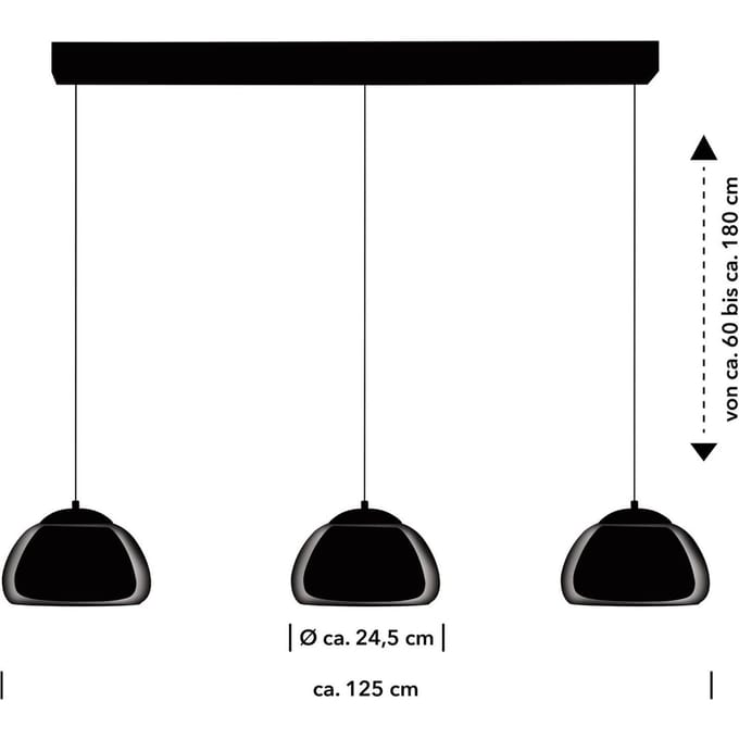 HELL Luxxo LED hanglamp, zwart, 3-lamps, afstandsbediening