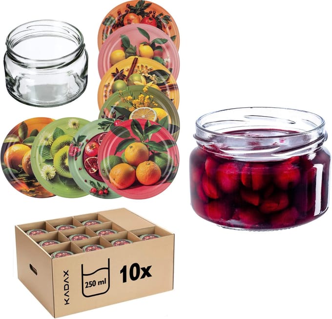 Denia Weckpotten 250ml 10st 82mm + Deksel "Exotisch Fruit"