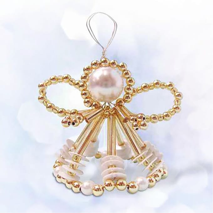 Kralen engel knutselset "Arielle", ca. 7cm - Goud/Wit