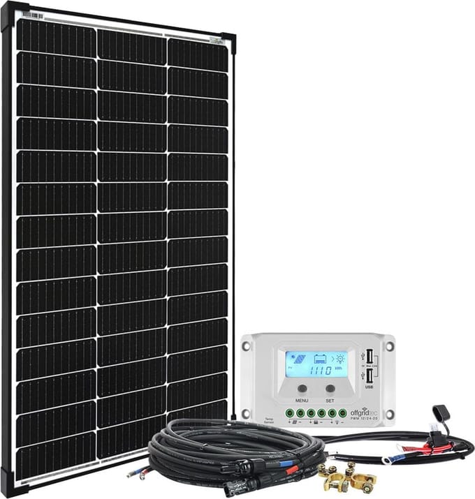 Zonne-installatie 100 W met 20 A LCD laadregelaar en kabelkit