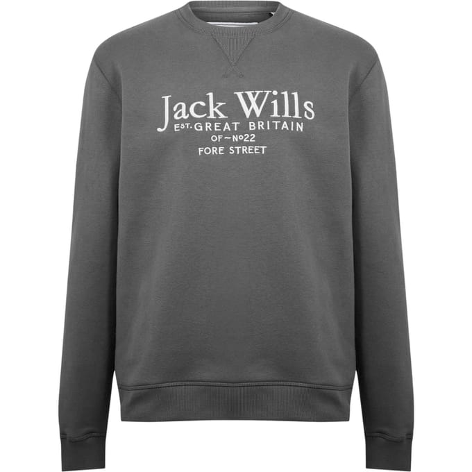 Jack Wills Heren Belvue Geborduurd Logo Sweatshirt (Leisteen)