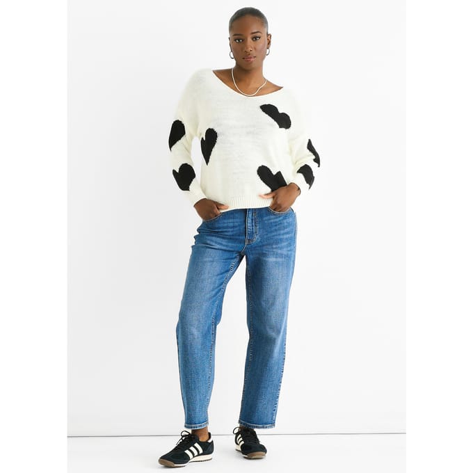 Witte oversized hart trui met V-hals