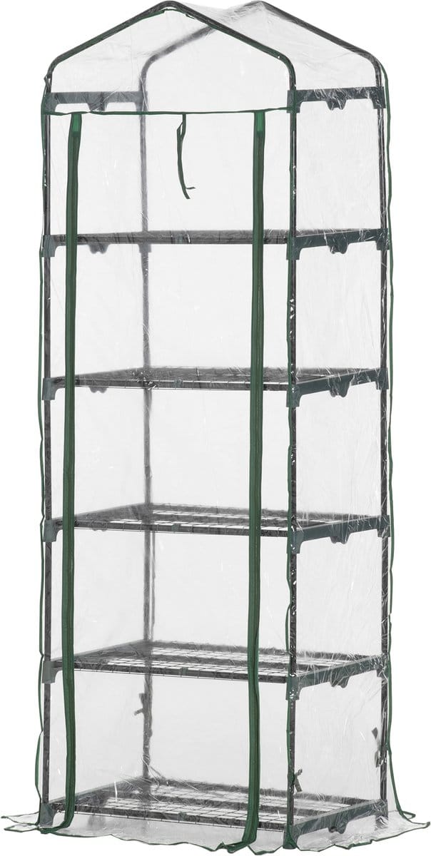 Outsunny foliekas - met 5 planken - transparant - staal - kunststof