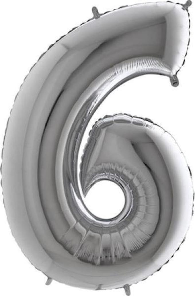 Folieballon - Cijfer 6 - zilver - Grabo Balloons - 66cm