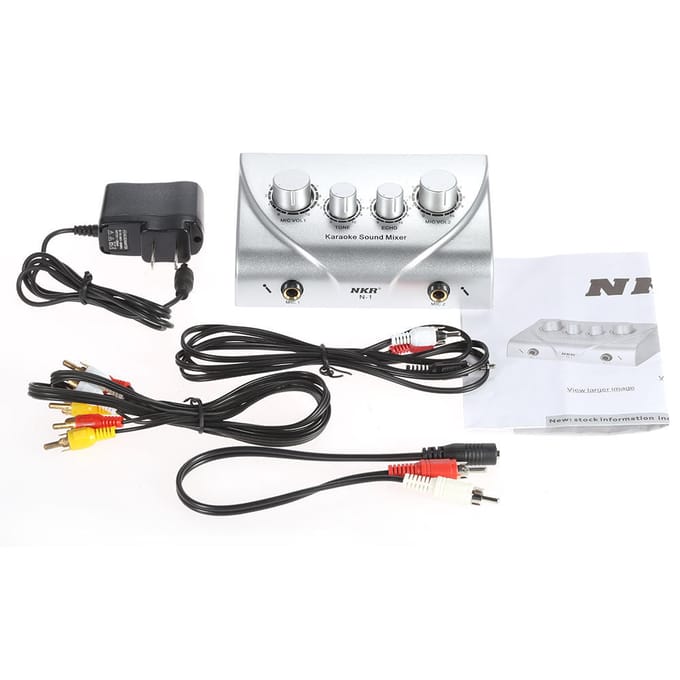 Karaoke Sound Mixer Dubbele microfooningangen met kabel US plug zilver