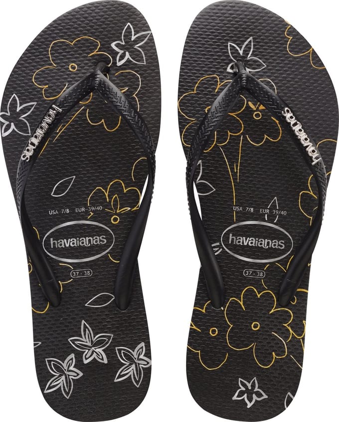 Havaianas - Maat 39/40 -Slim Metallic Print Dames Slippers - Black/Black/Black