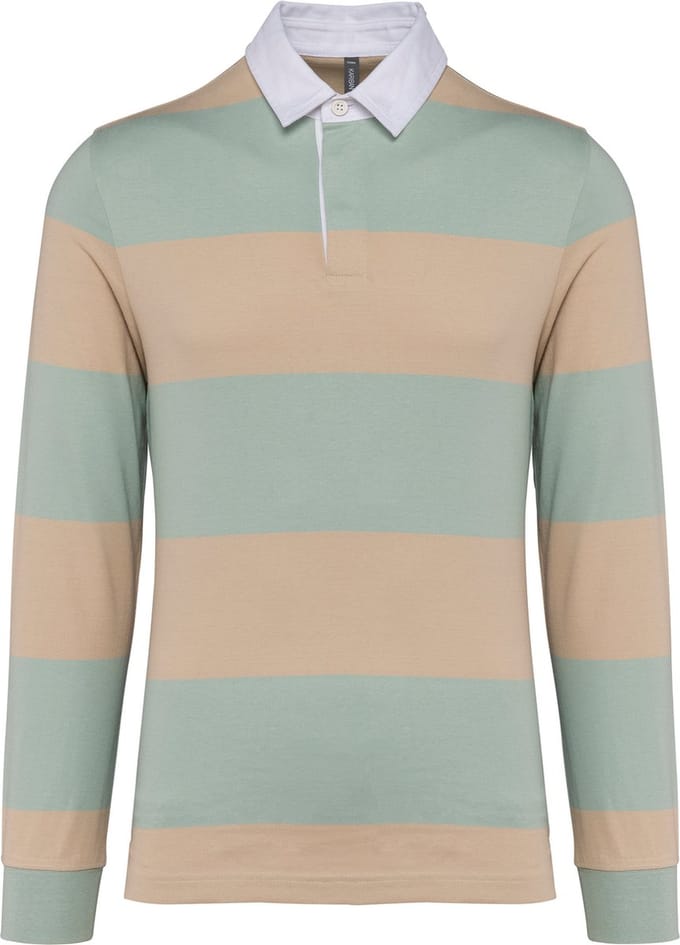 Kariban Gestreepte uniseks polo lange mouwen K285 - Sage / Light Sand Stripes - 4XL