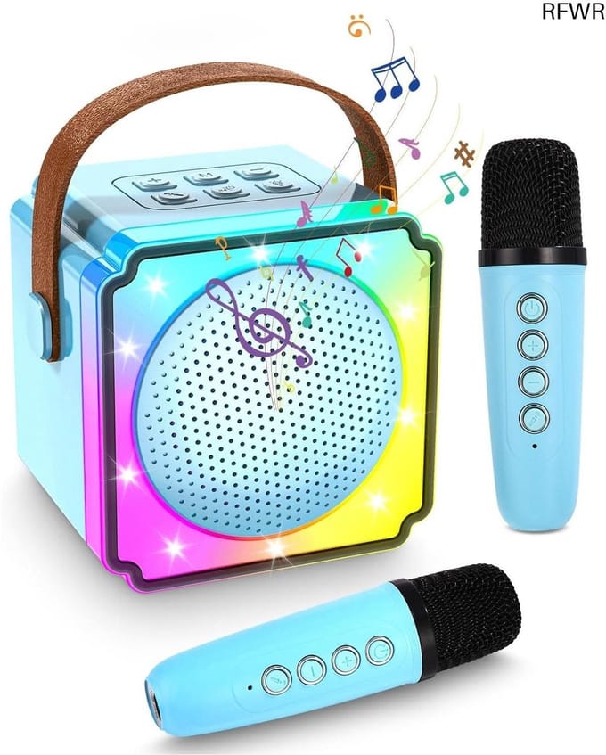 RFWR® Draagbare Karaoke-Machine met 2 Microfoons voor Kinderen - Met LED-Licht en Stemeffecten