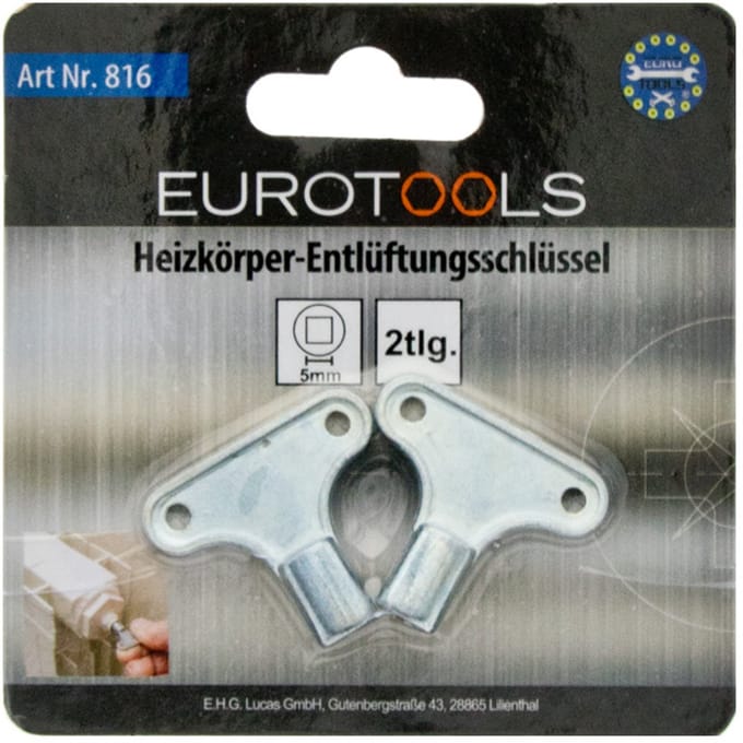 Eurotools ontluchtingssleutels voor radiator - Universele sleutel - 2 stuks