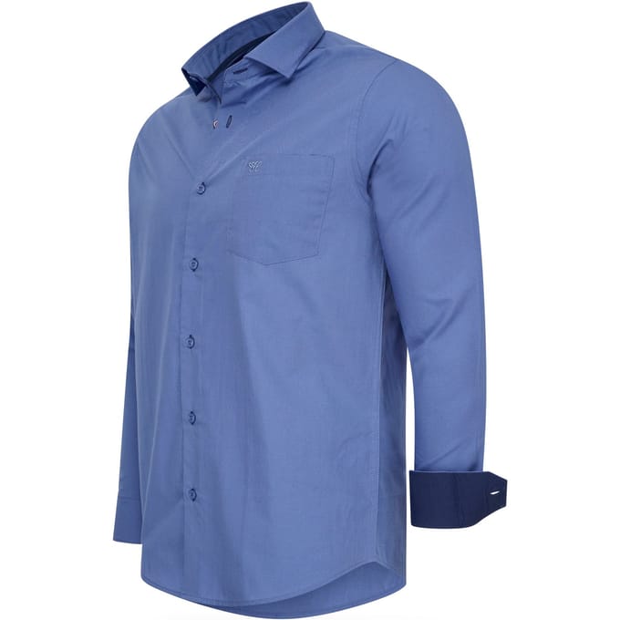 Cappuccino Italia - Heren Overhemden Overhemd Uni - Blauw - Maat S