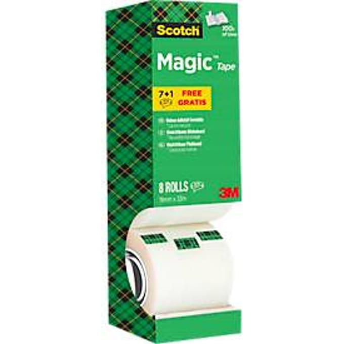 Value Pack: 7 x Scotch® Magic™ Tape, Kartonnen Toren, 19 mm x 33 m + 1 Rol GRATIS