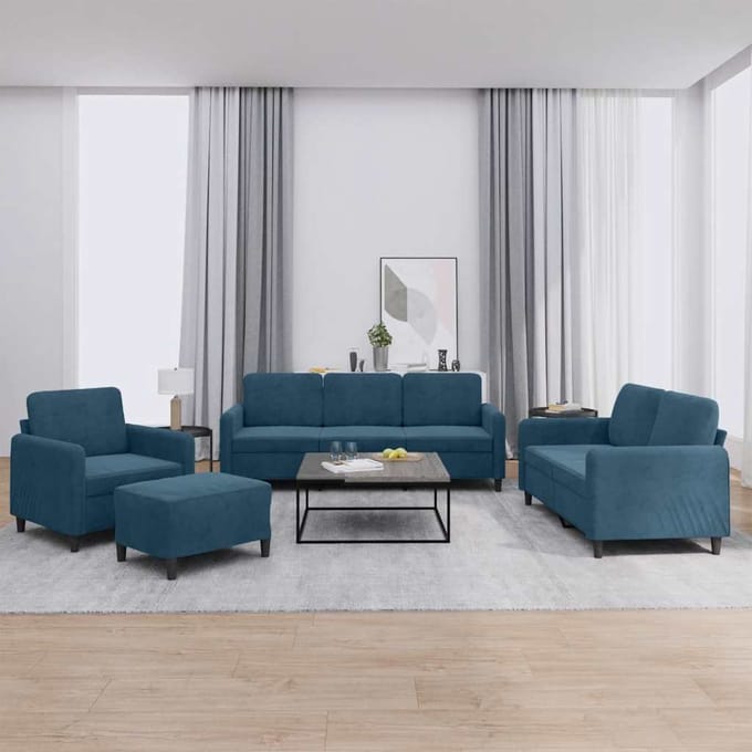 vidaXL - 4-delige - Loungeset - fluweel - blauw