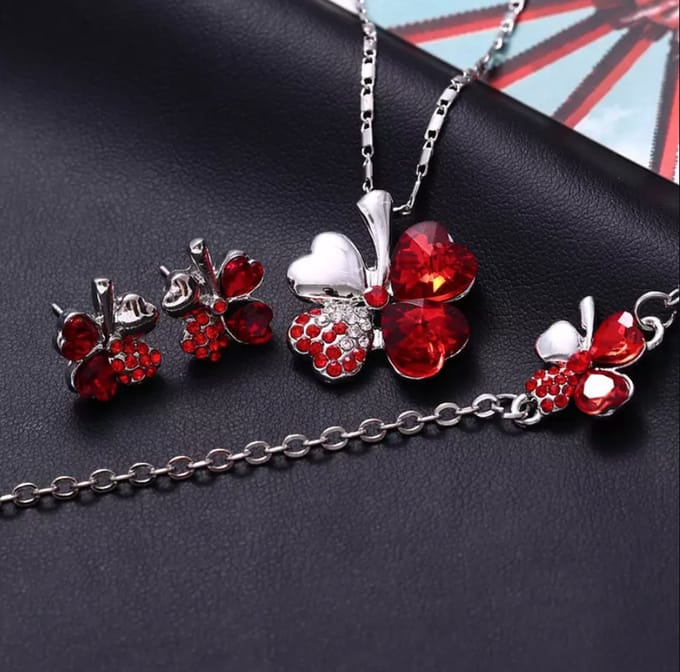 Sieraden set klavertje 4 (Rood)