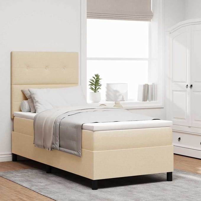 vidaXL - Boxspring - bed - met - LED-stripverlichting - Crème - 100 - x - 200 - cm - Stof