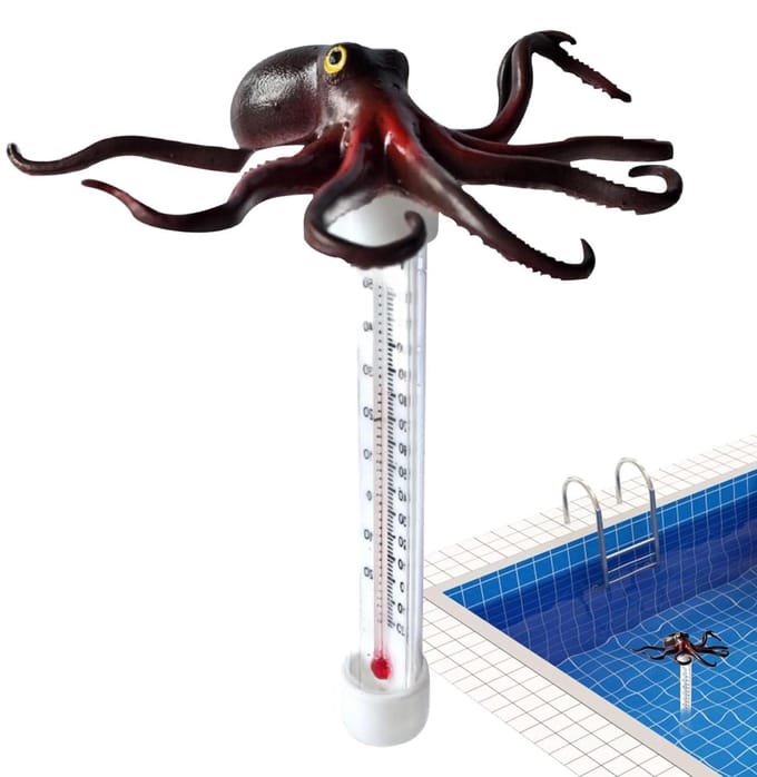 Drijvende thermometer - Watermeter vijver - Temperatuur meten - Octopus design - 22 cm lengte - Uniek