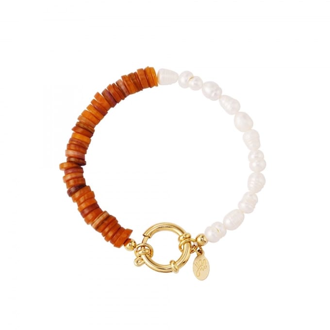 Armband - RVS - Pearly Twist - Parels - Goudkleurig - Aarde
