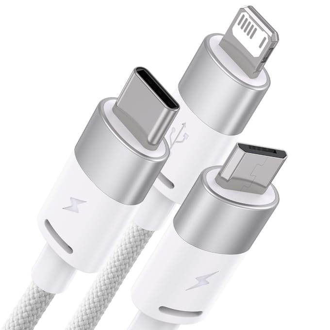 Baseus StarSpeed Series 3-in-1 snellaadkabel - USB-A naar USB-C / Lightning / Micro-USB - 1,2 meter - Wit