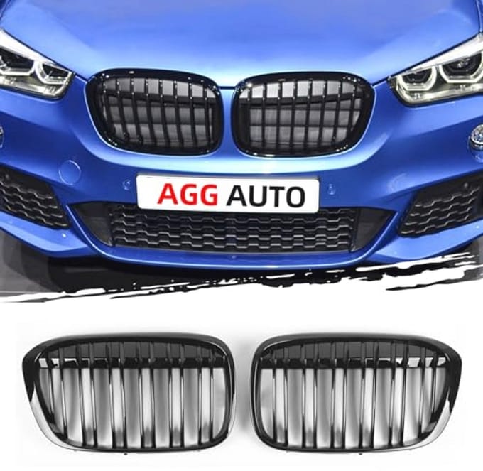 Glanzend zwarte radiatorgrill voor BMW X1 2016-2019, 6-dubbele staaf