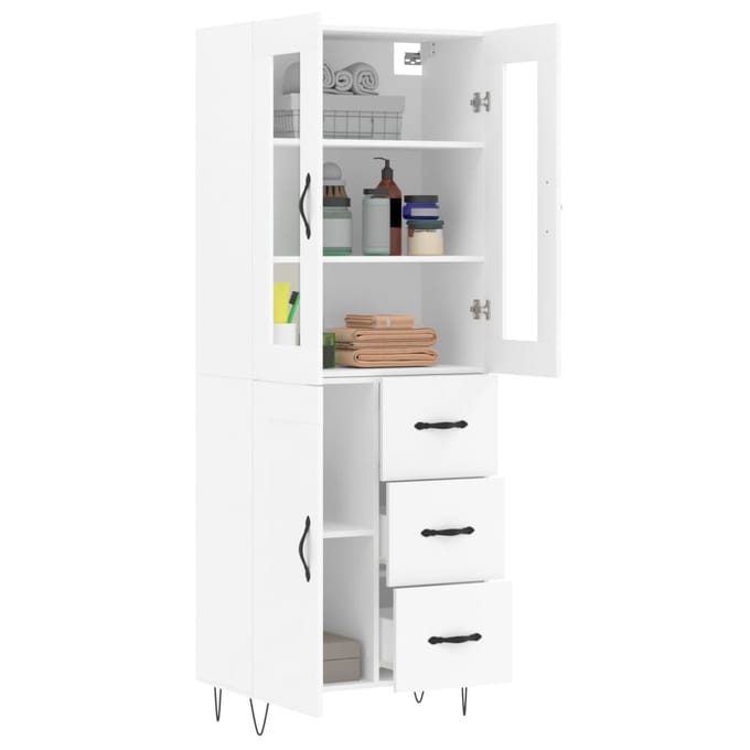 vidaXL - Hoge - kast - 69,5x34x180 - cm - bewerkt - hout - wit