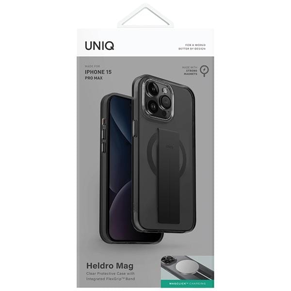 UNIQ Heldro Mag Strap Back Cover met MagSafe voor Apple iPhone 15 Pro Max - Zwart