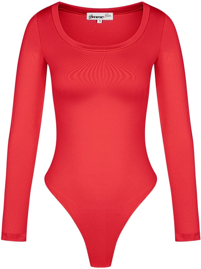 Comfortabele Polyester Vrouwen Lange Mouw Bodysuit met Hoge Stretch - Rood - Maat XS