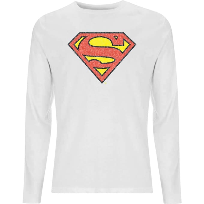 Official Superman Crackle Logo Men's Long Sleeve T-Shirt - White - M