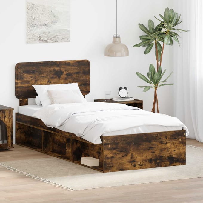 vidaXL - Bedframe - Gerookt - eiken - 90 - x - 200 - cm - Massief - grenenhout