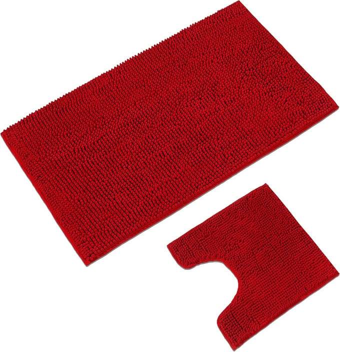 Badmatset 2-delig - Antislip Wasbare Badmat met WC-uitsparing - Rood