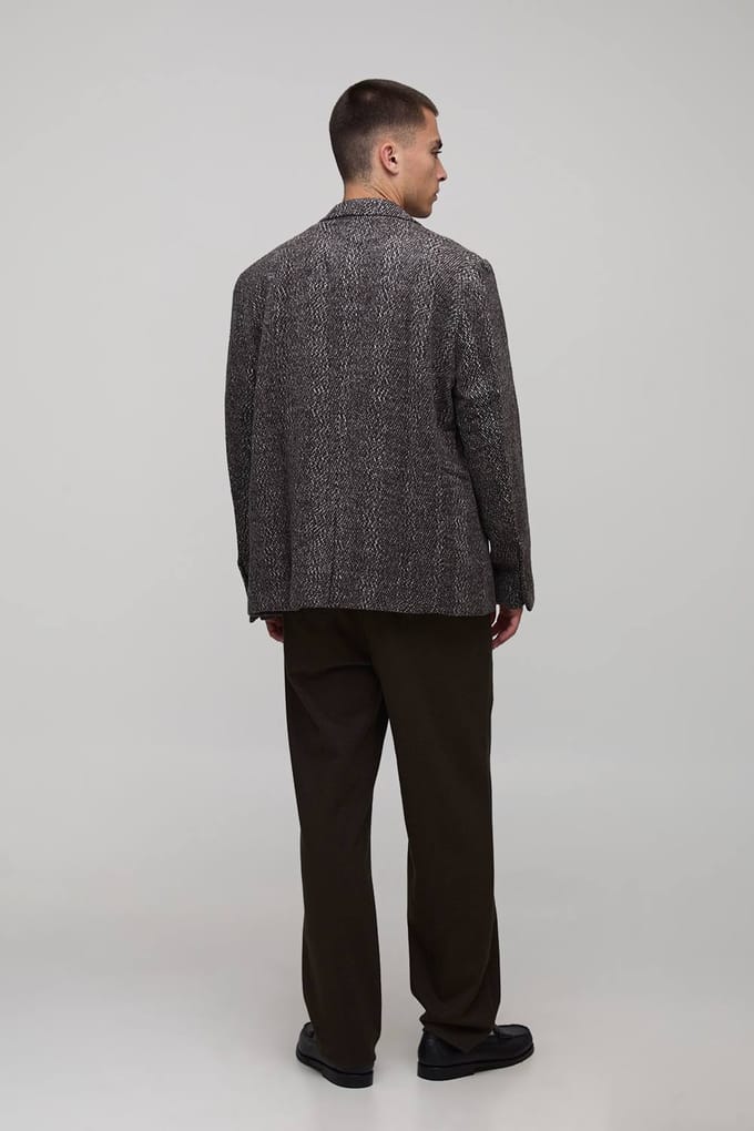Oversized Herringbone Wrap Front Suit Jacket | Charcoal | Size 46