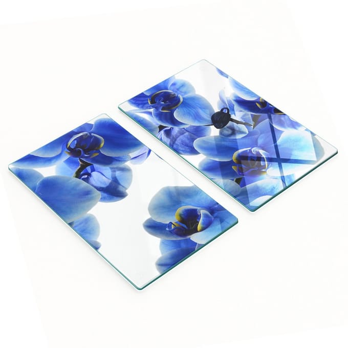 Decoratieve snijplanken van gehard glas, blauwe orchidee, 2x30x52 cm