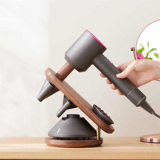 Support Mural pour Sèche-Cheveux pour Dyson Supersonic Rack de Rangement en Bois de Noyer Hêtre Support Sèche-Cheveux Outils de Salle de Bain brown