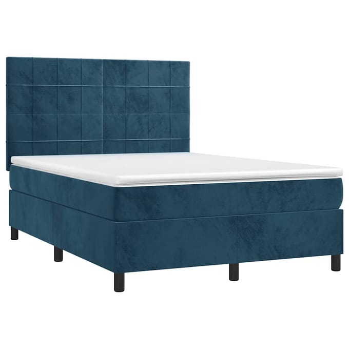 vidaXL - Boxspring - met - matras - en - LED - fluweel - donkerblauw - 140x190 - cm