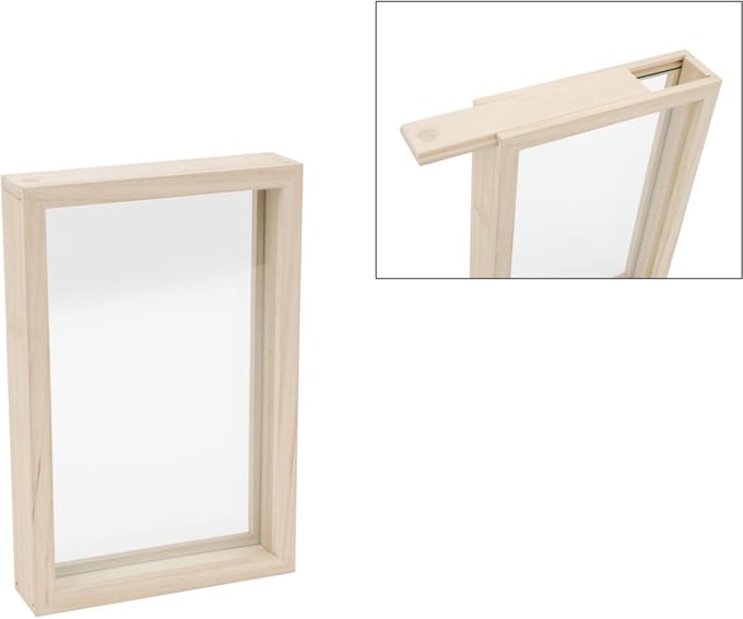 Hobbygroep houten frame - creatief speelgoed met glazen plaat 30x20x5 cm.