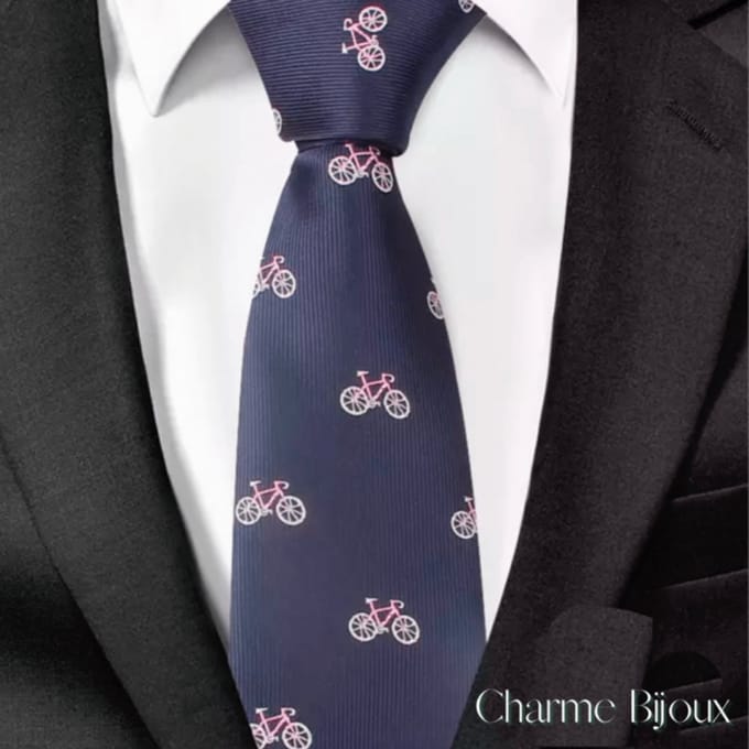 Stropdas blauw met witte/roze fietsen 100% polyester - Charme Bijoux