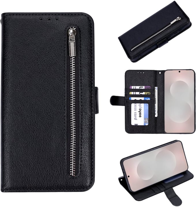 HB Hoesje Geschikt voor Apple iPhone 7 Plus & 8 Plus - Zwart - Luxe Kunstlederen Portemonnee Book Case met Rits
