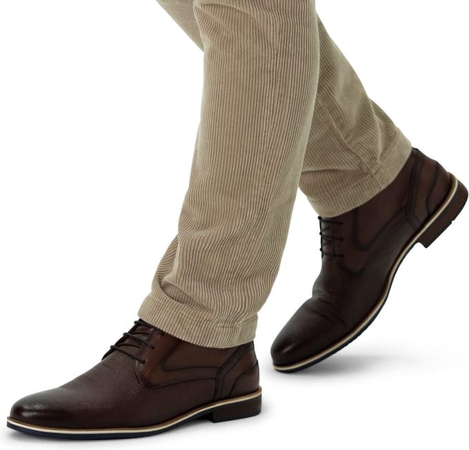 Manfield - Heren - Bruine leren veterboots - Maat 41