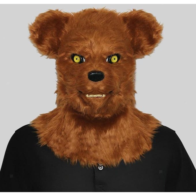 Bruine berenhoofddeksel met beweegbare mond, feestmasker One size fits all adults bruin