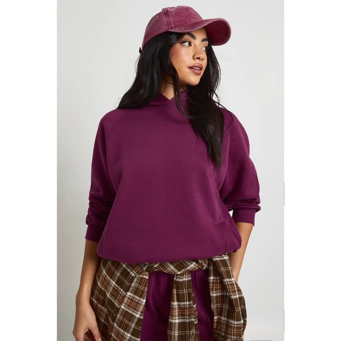 boohoo Dames Raglan Naad Oversized Hoodie | Dark Cherry | Maat: Small
