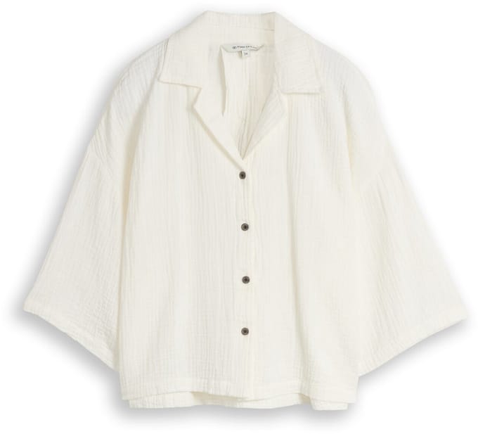 Tom Tailor - Oversized mousseline blouse van katoen - Maat 40 - Whisper White